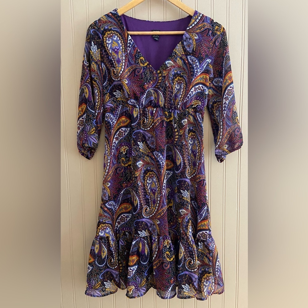 Vintage Esprit Boho Paisley Multi Colour Chiffon Dress Womenβs Size 4